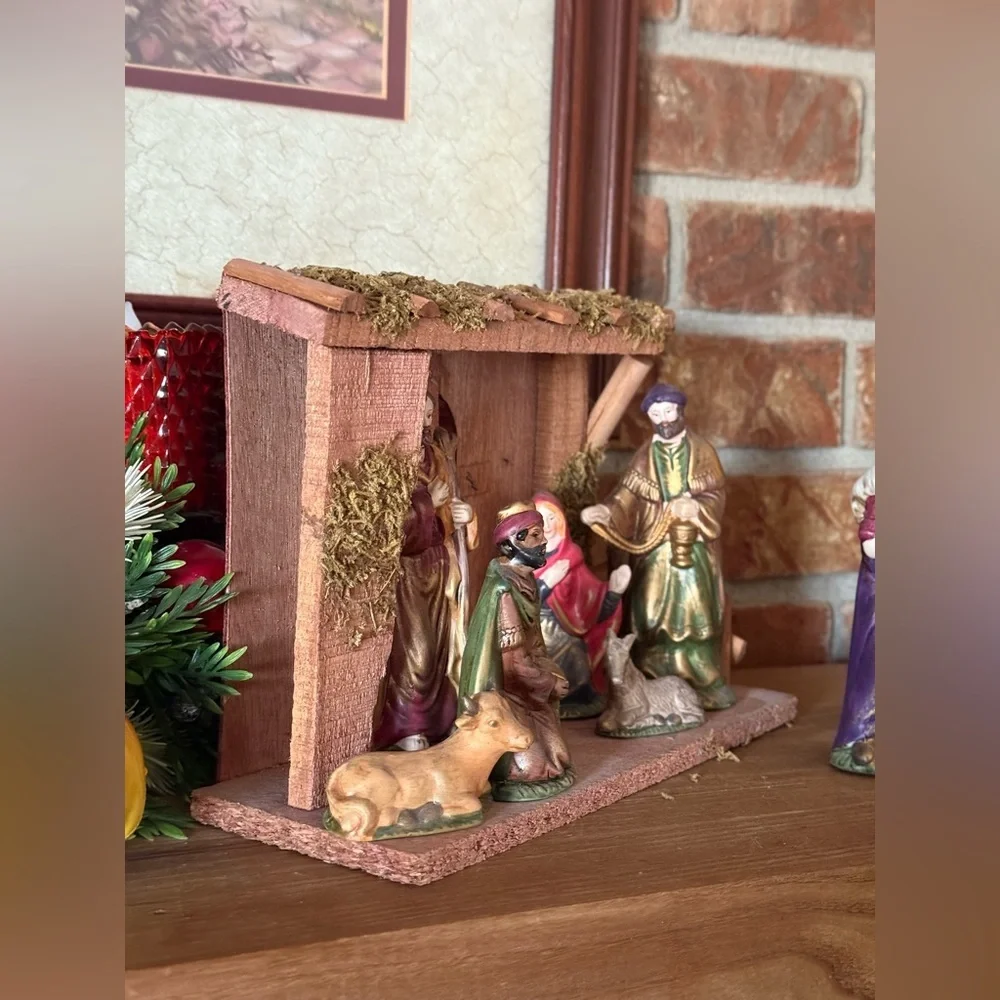 Vintage 1994 Porcelain Hand-Painted Nativity Set – Multi-Color Holiday Décor
